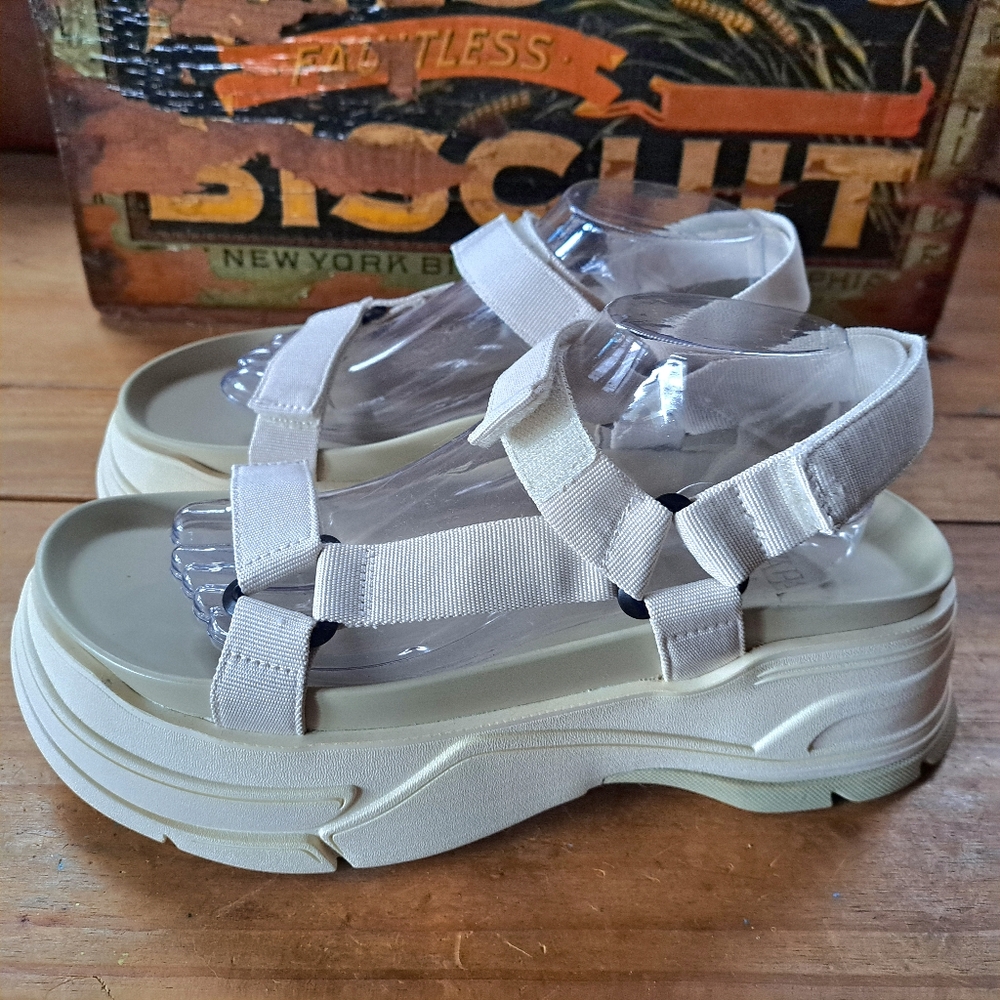 Zara Chunky Platform Sport Sandals Women EU 42 US 11.5 Off White Adjustable